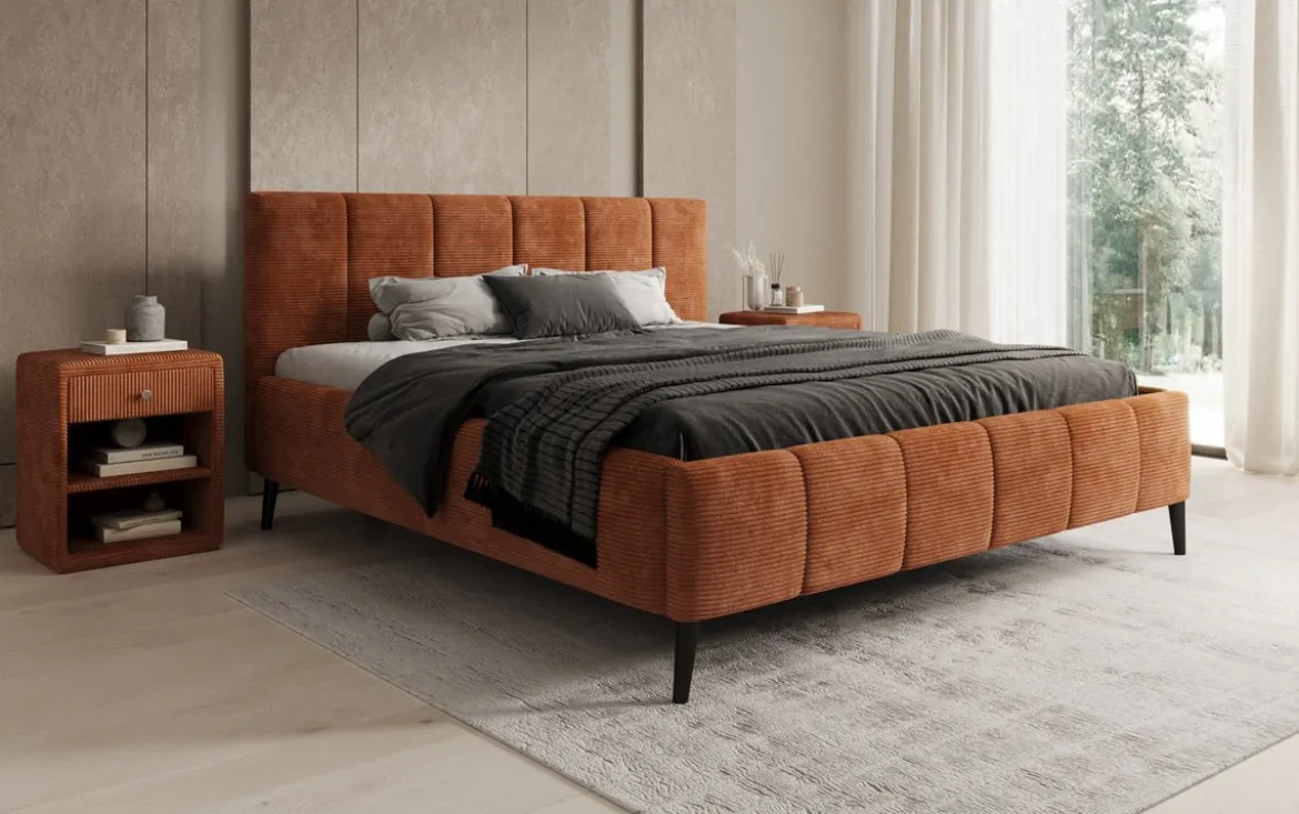 Designer Polsterbett Valerio in Cord mit höhenverstellbarem Lattenrost
