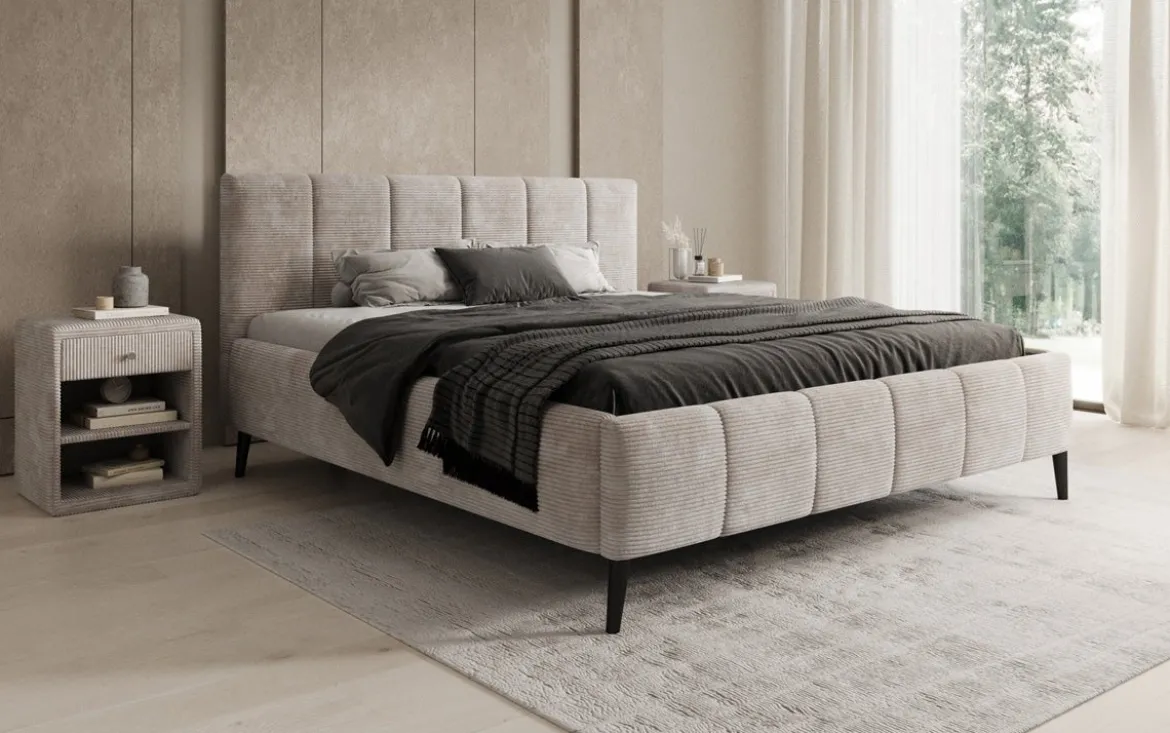 Designer Polsterbett Valerio in Cord mit höhenverstellbarem Lattenrost