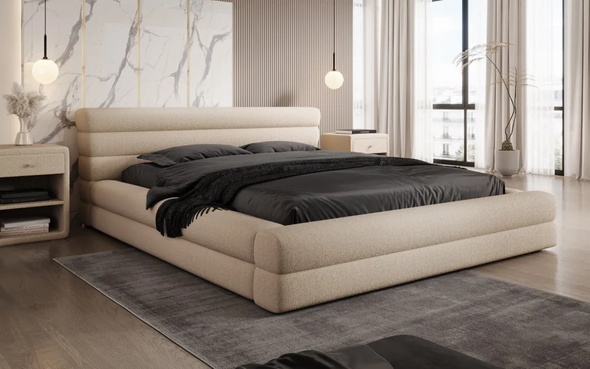 Designer Polsterbett Velana Bouclé mit Stauraum