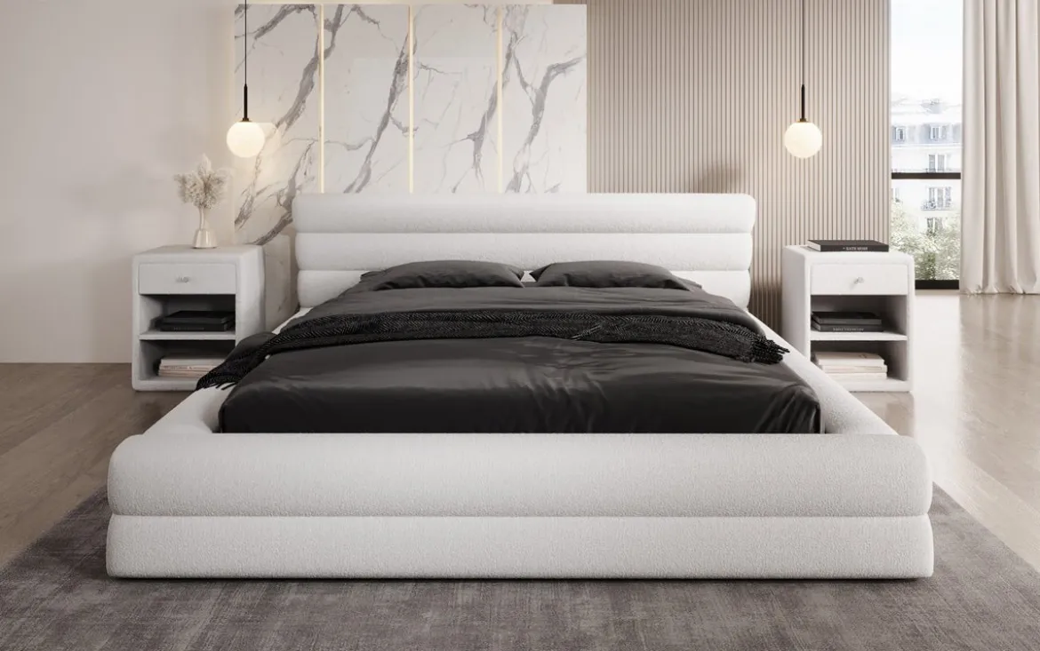 Designer Polsterbett Velana Bouclé mit Stauraum