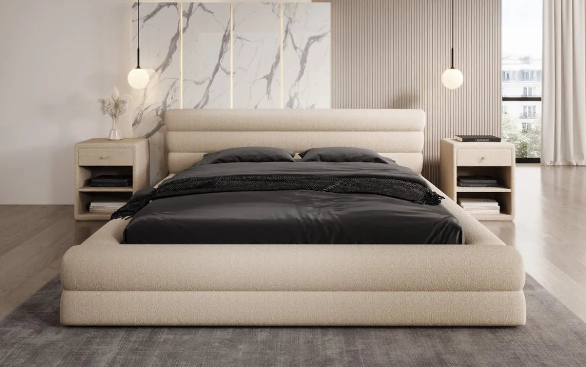Designer Polsterbett Velana Bouclé mit Stauraum