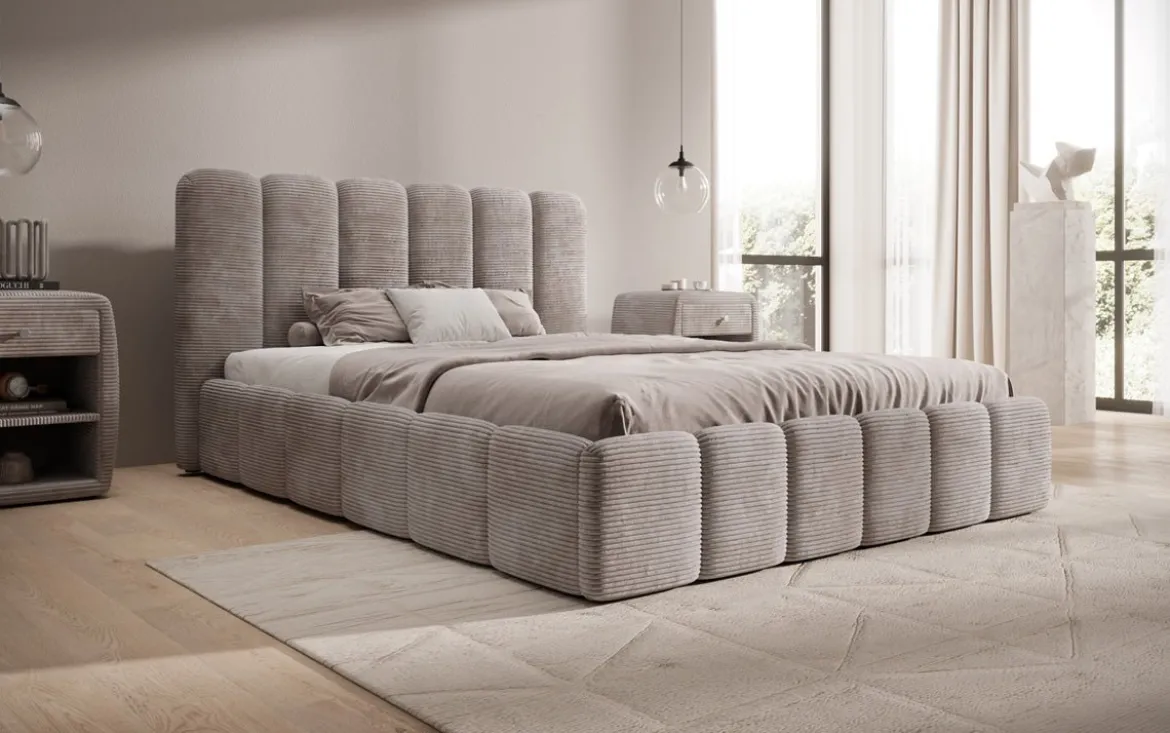 Designer Polsterbett Velaro in Cord mit Stauraum