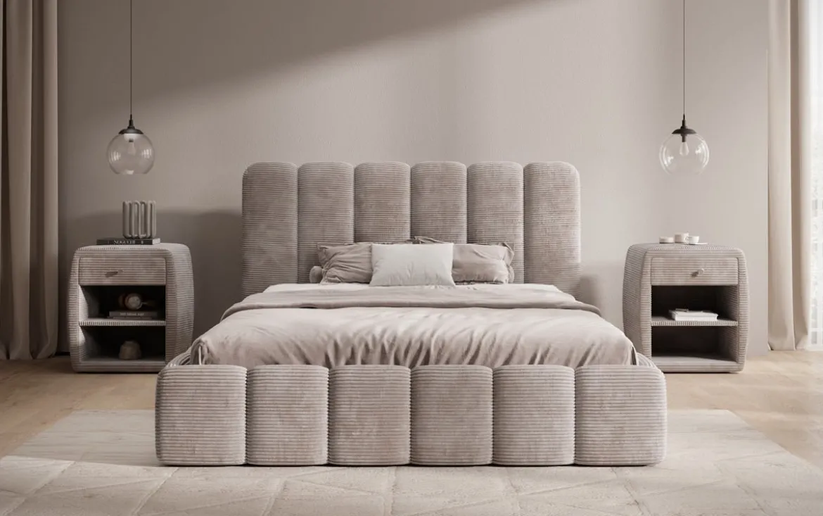 Designer Polsterbett Velaro in Cord mit Stauraum