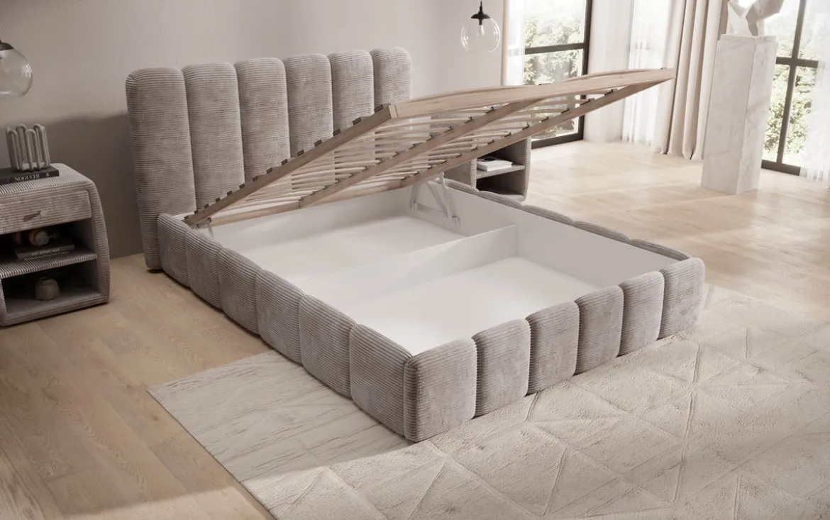 Designer Polsterbett Velaro in Cord mit Stauraum
