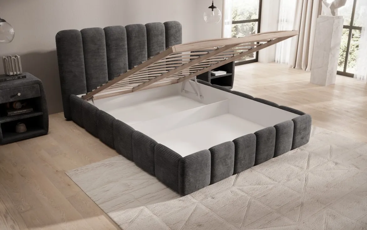 Designer Polsterbett Velaro in Cord mit Stauraum