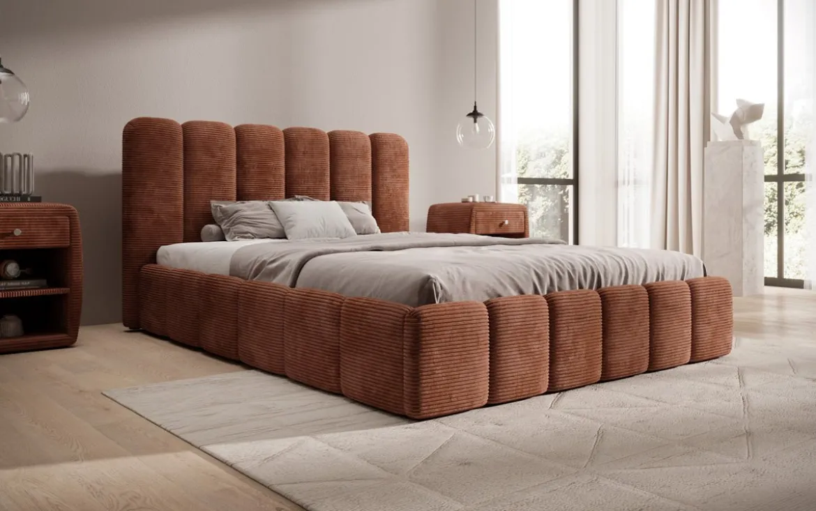 Designer Polsterbett Velaro in Cord mit Stauraum