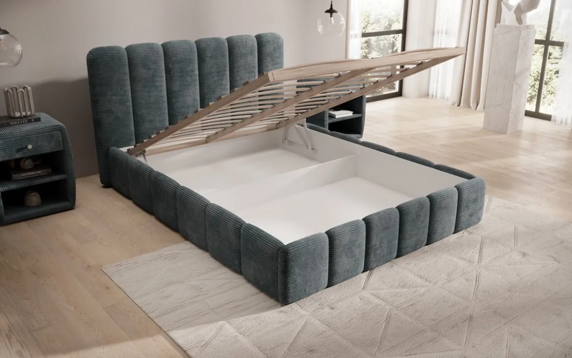 Designer Polsterbett Velaro in Cord mit Stauraum