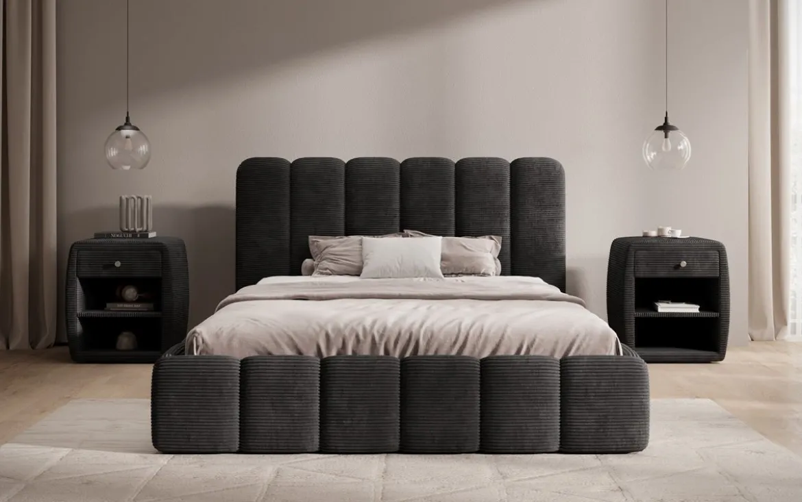 Designer Polsterbett Velaro in Cord mit Stauraum