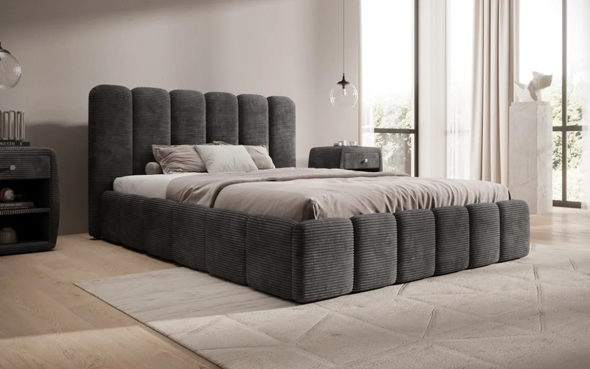 Designer Polsterbett Velaro in Cord mit Stauraum