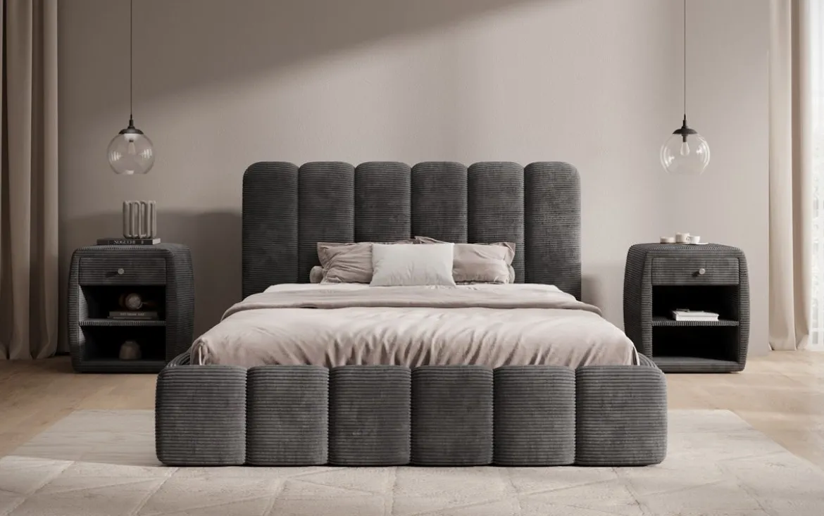 Designer Polsterbett Velaro in Cord mit Stauraum