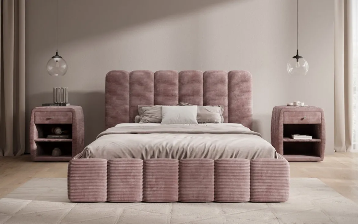 Designer Polsterbett Velaro in Cord mit Stauraum