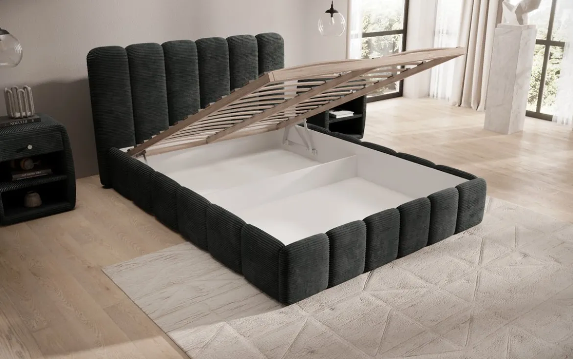 Designer Polsterbett Velaro in Cord mit Stauraum