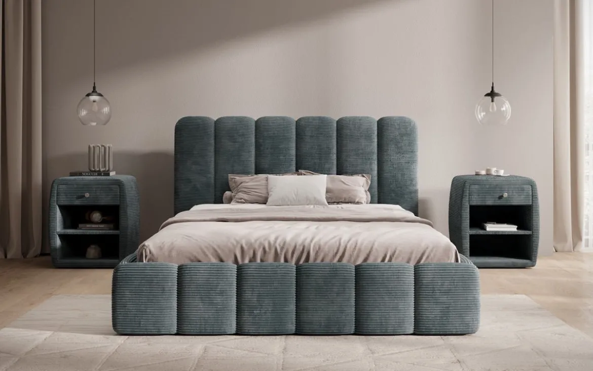 Designer Polsterbett Velaro in Cord mit Stauraum