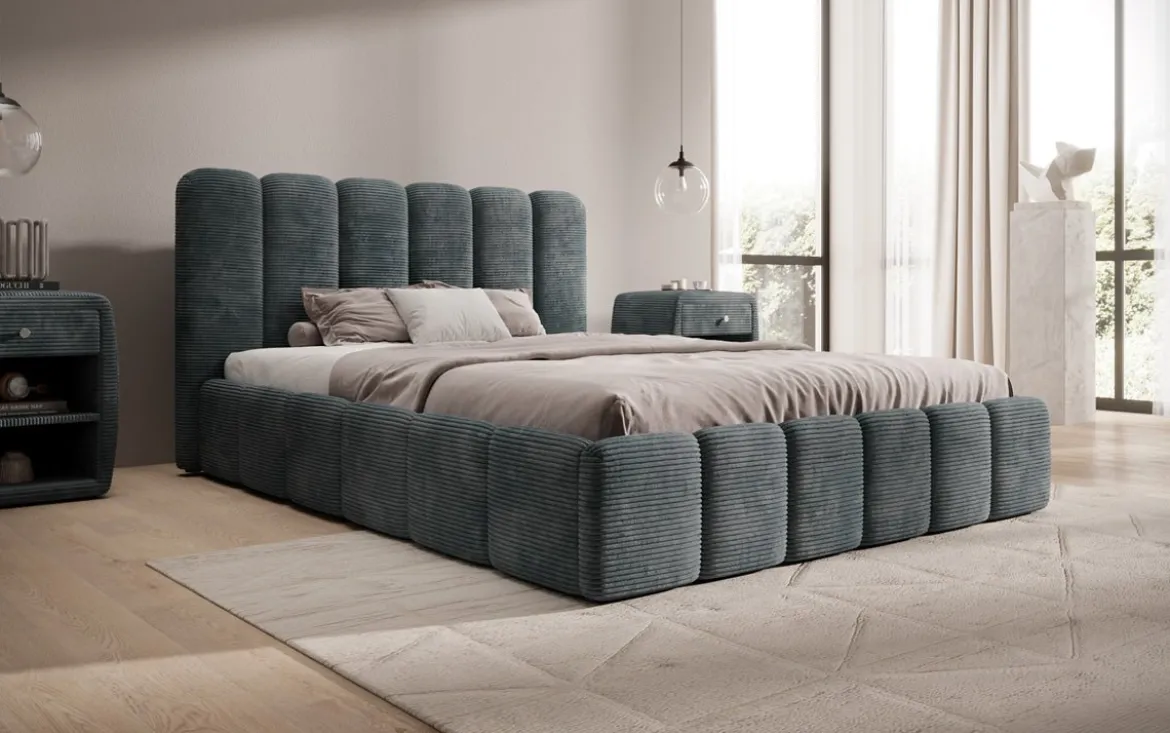 Designer Polsterbett Velaro in Cord mit Stauraum
