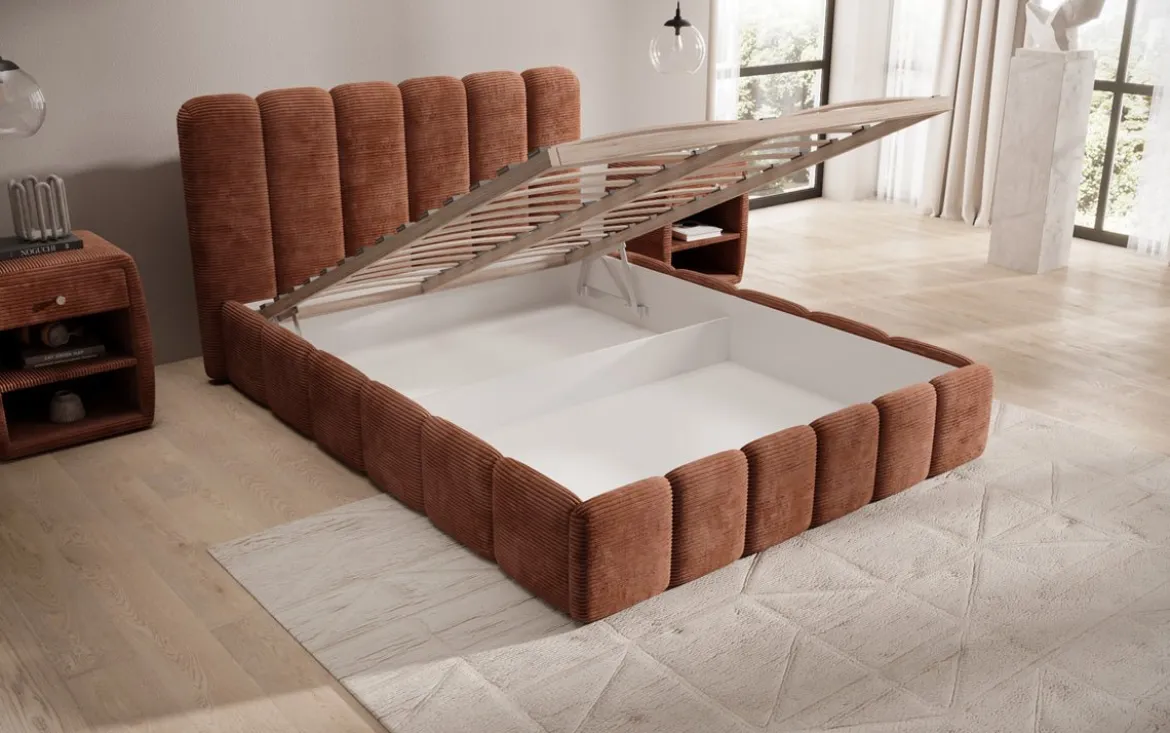 Designer Polsterbett Velaro in Cord mit Stauraum