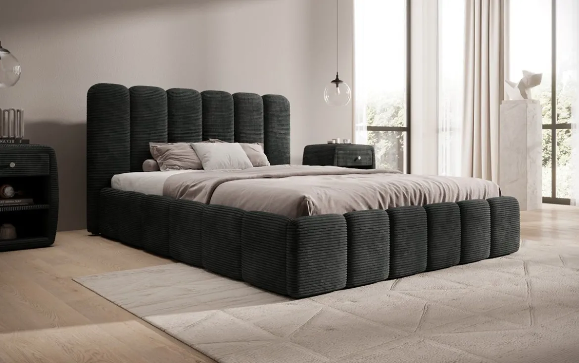 Designer Polsterbett Velaro in Cord mit Stauraum