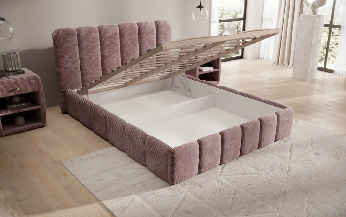 Designer Polsterbett Velaro in Cord mit Stauraum