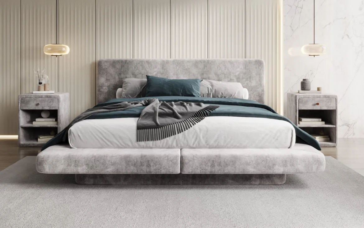 Designer Polsterbett Yumi in Samt