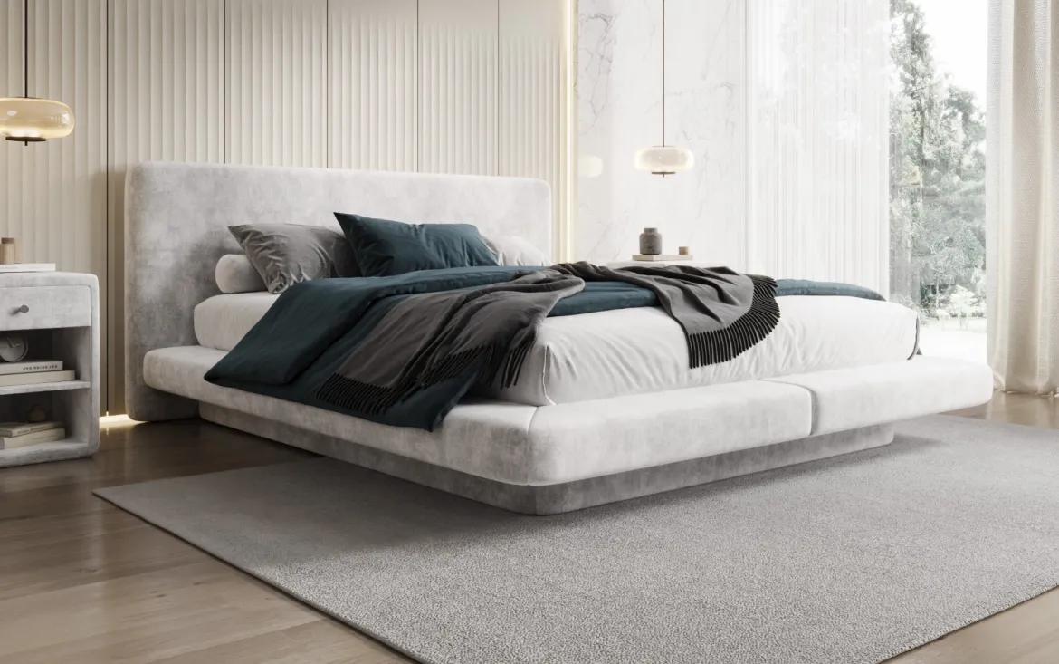 Designer Polsterbett Yumi in Samt