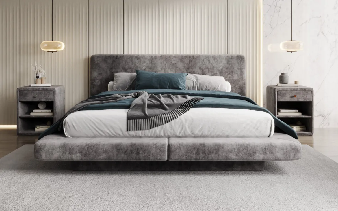 Designer Polsterbett Yumi in Samt