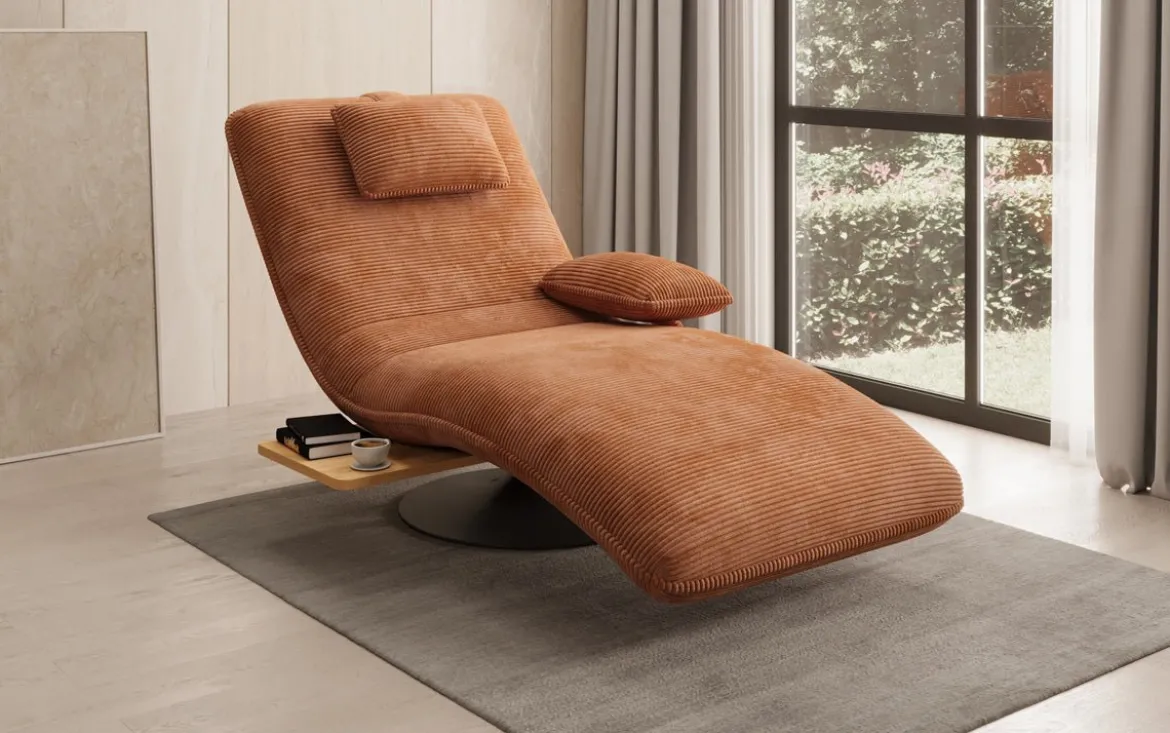 Designer Relax-Liege Velor Cord mit Drehfunktion und Beistelltisch