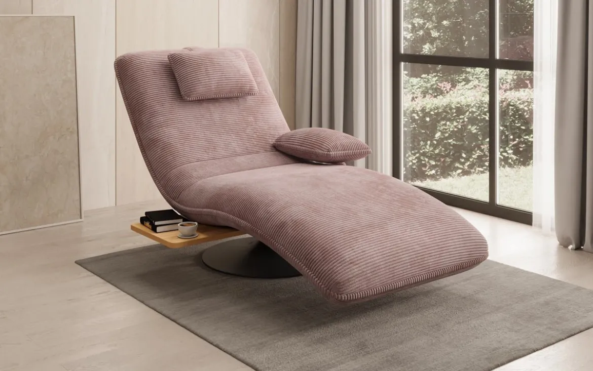 Designer Relax-Liege Velor Cord mit Drehfunktion und Beistelltisch