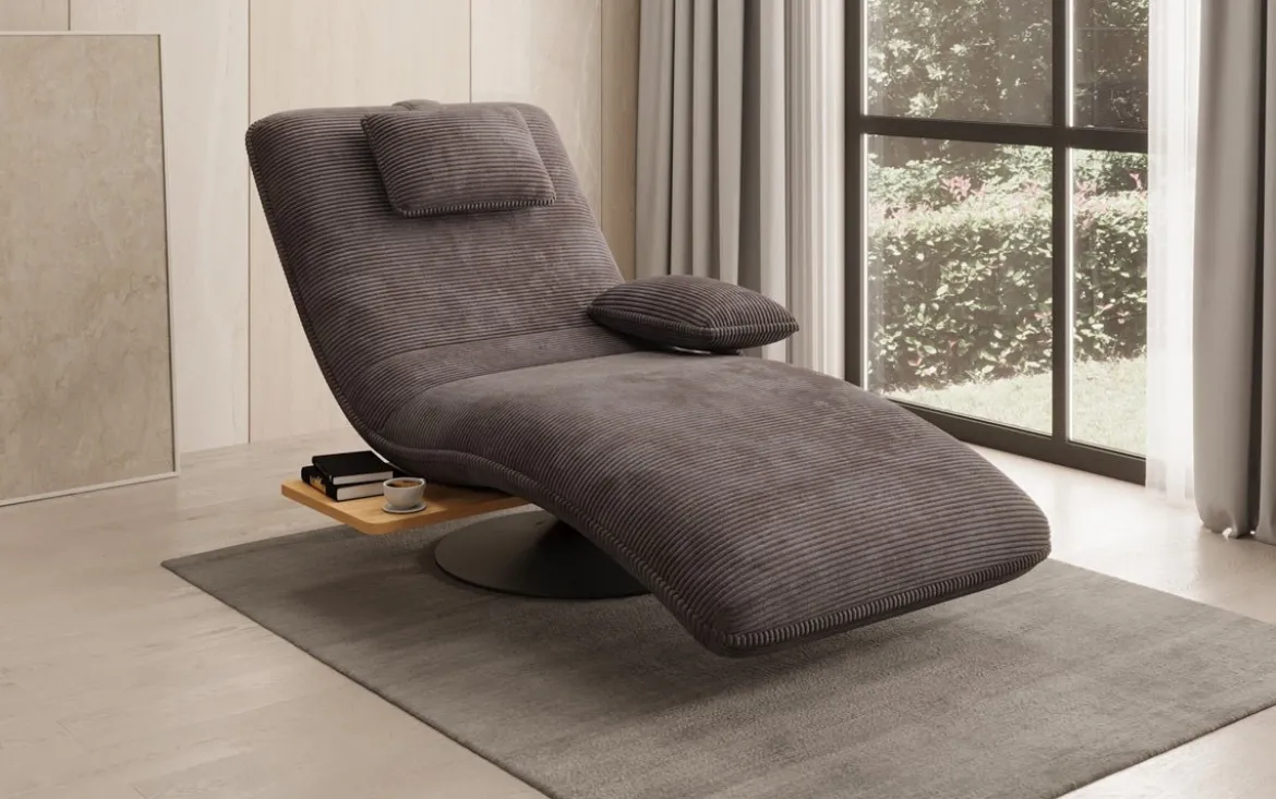 Designer Relax-Liege Velor Cord mit Drehfunktion und Beistelltisch