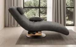 Designer Relax-Liege Velor Cord mit Drehfunktion und Beistelltisch