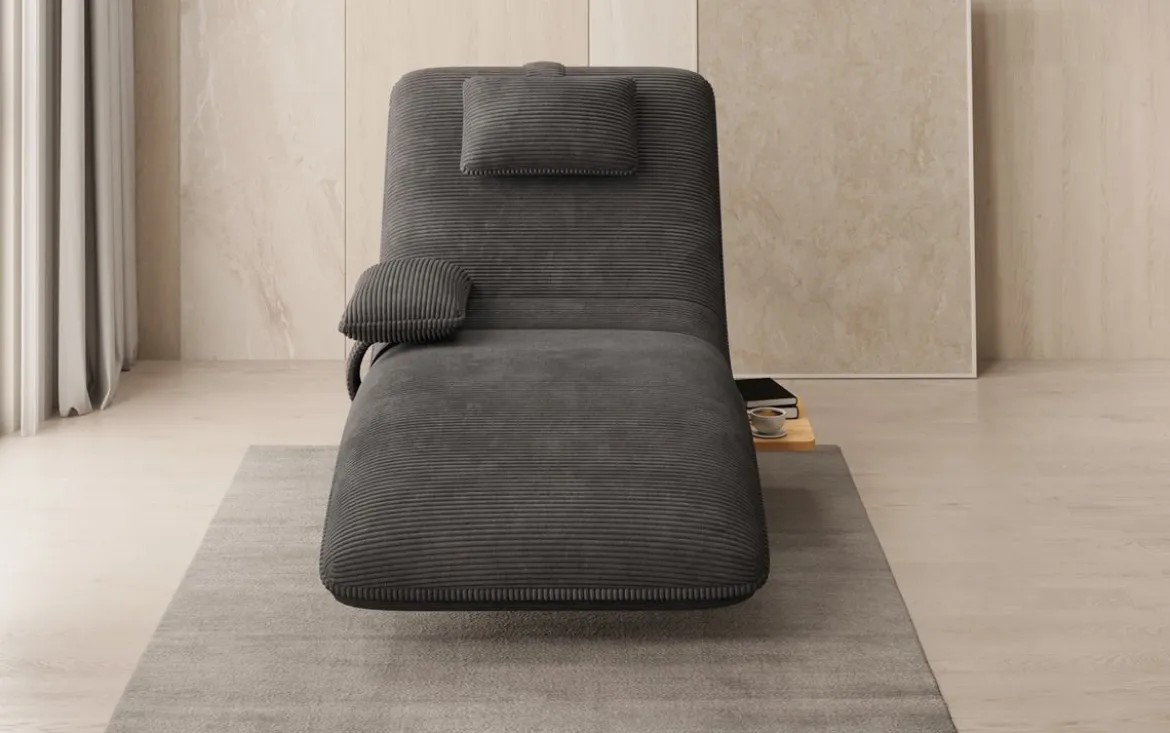 Designer Relax-Liege Velor Cord mit Drehfunktion und Beistelltisch