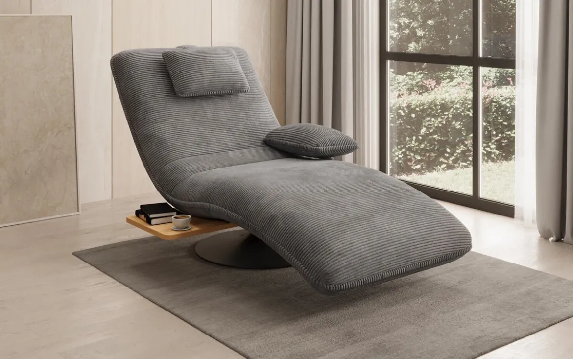 Designer Relax-Liege Velor Cord mit Drehfunktion und Beistelltisch