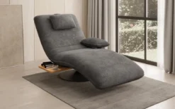 Designer Relax-Liege Velor Cord mit Drehfunktion und Beistelltisch