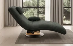 Designer Relax-Liege Velor Cord mit Drehfunktion und Beistelltisch