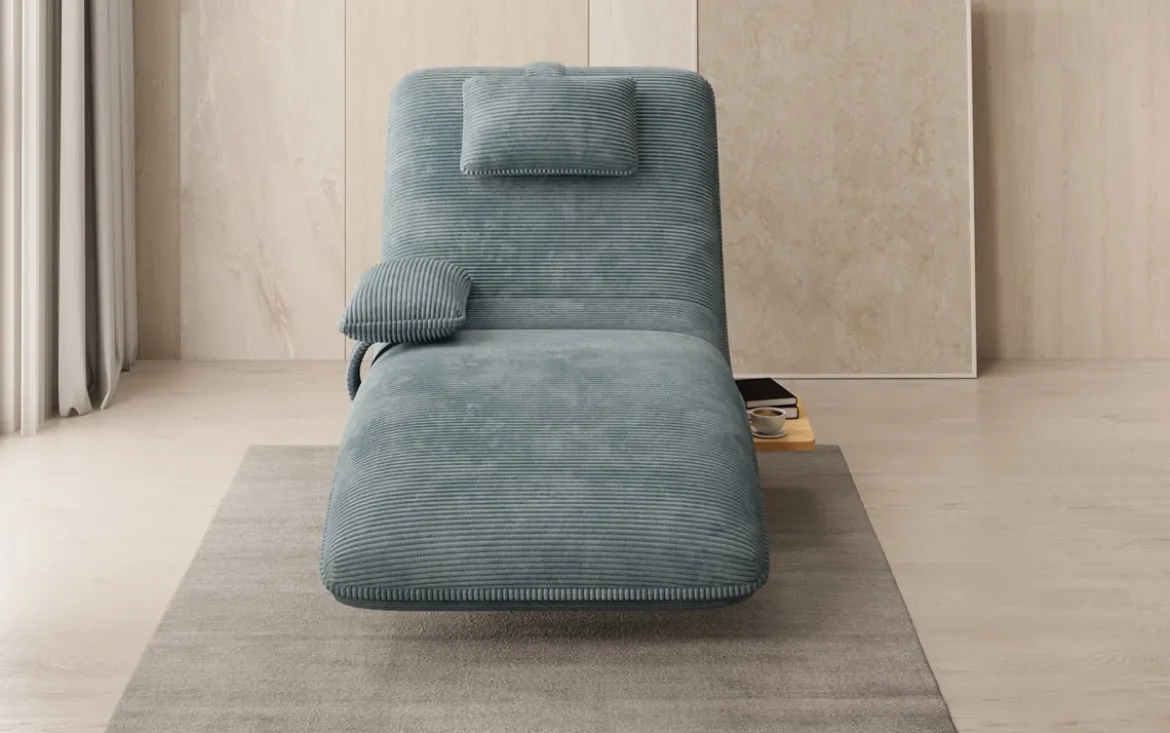 Designer Relax-Liege Velor Cord mit Drehfunktion und Beistelltisch