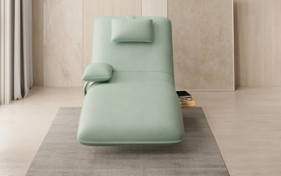 Designer Relax-Liege Velor Echtleder mit Drehfunktion und Beistelltisch