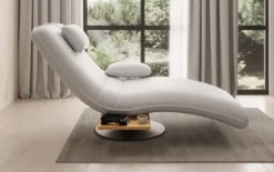 Designer Relax-Liege Velor Echtleder mit Drehfunktion und Beistelltisch