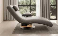 Designer Relax-Liege Velor Echtleder mit Drehfunktion und Beistelltisch
