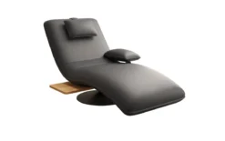 Designer Relax-Liege Velor Echtleder mit Drehfunktion und Beistelltisch