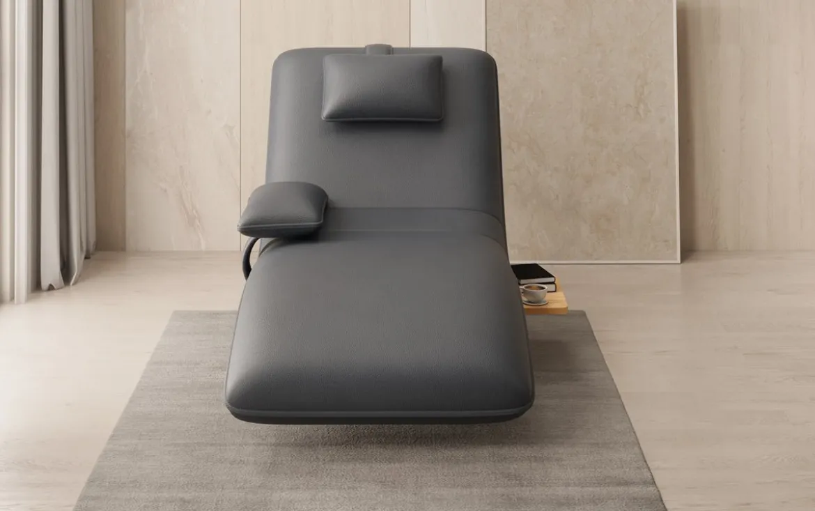 Designer Relax-Liege Velor Echtleder mit Drehfunktion und Beistelltisch