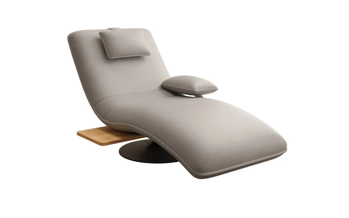 Designer Relax-Liege Velor Echtleder mit Drehfunktion und Beistelltisch