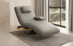 Designer Relax-Liege Velor Echtleder mit Drehfunktion und Beistelltisch