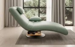 Designer Relax-Liege Velor Echtleder mit Drehfunktion und Beistelltisch