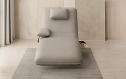 Designer Relax-Liege Velor Echtleder mit Drehfunktion und Beistelltisch