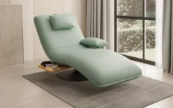 Designer Relax-Liege Velor Echtleder mit Drehfunktion und Beistelltisch