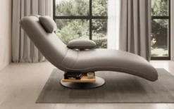 Designer Relax-Liege Velor Echtleder mit Drehfunktion und Beistelltisch