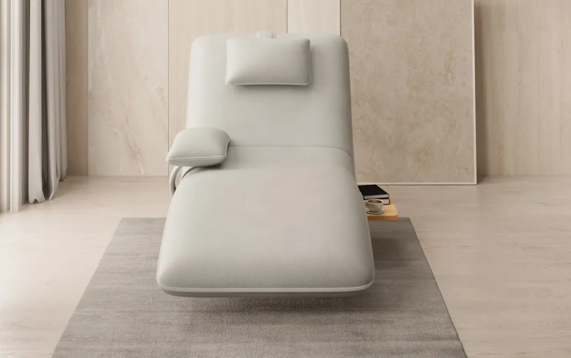 Designer Relax-Liege Velor Echtleder mit Drehfunktion und Beistelltisch