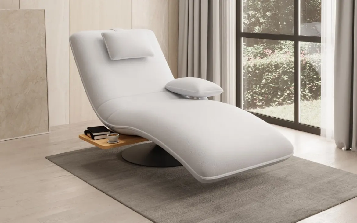 Designer Relax-Liege Velor Echtleder mit Drehfunktion und Beistelltisch