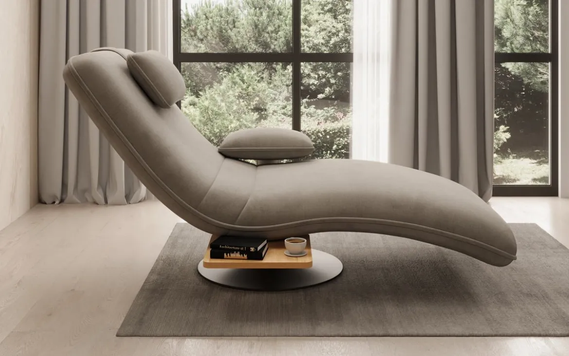 Designer Relax-Liege Velor Samt mit Drehfunktion und Beistelltisch