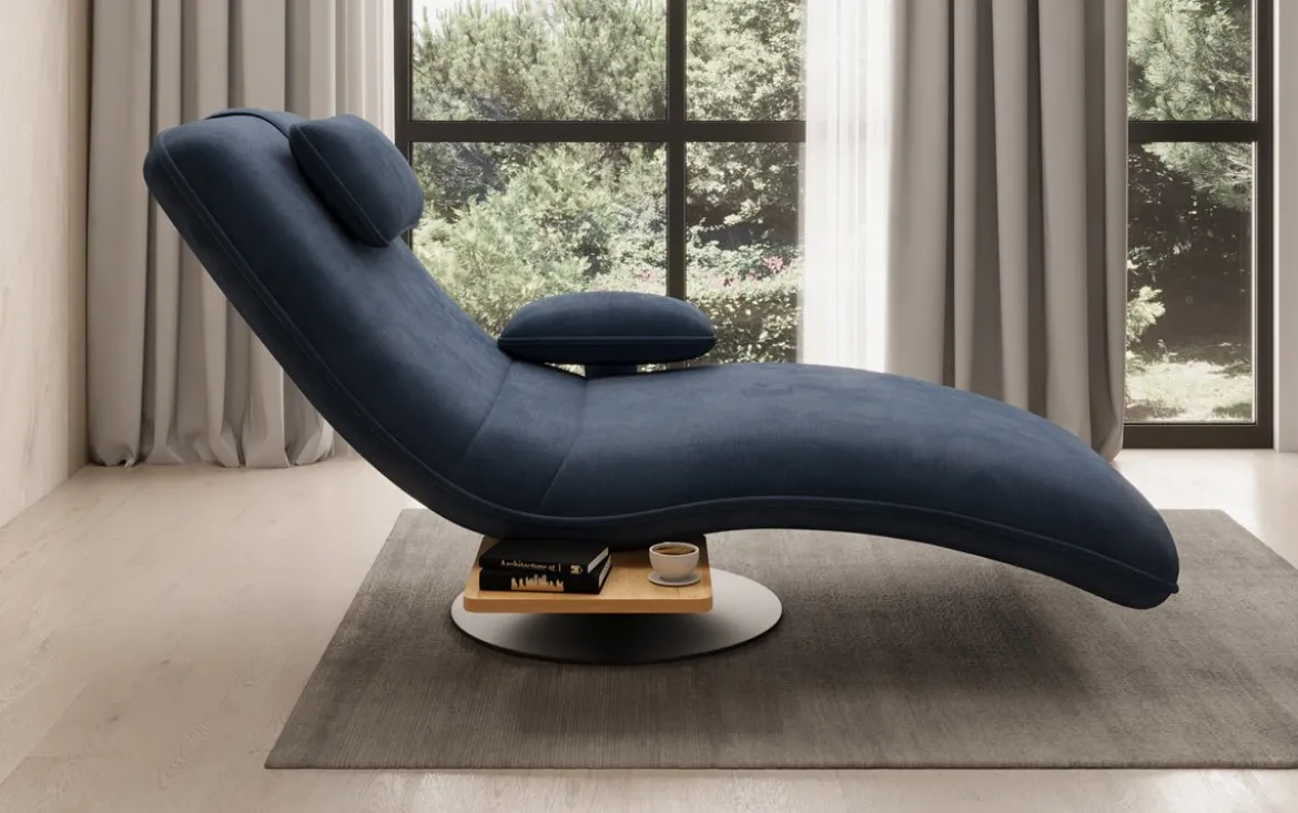 Designer Relax-Liege Velor Samt mit Drehfunktion und Beistelltisch