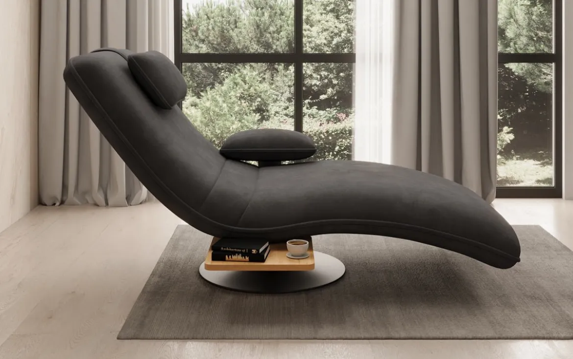 Designer Relax-Liege Velor Samt mit Drehfunktion und Beistelltisch