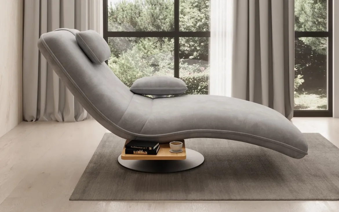 Designer Relax-Liege Velor Samt mit Drehfunktion und Beistelltisch